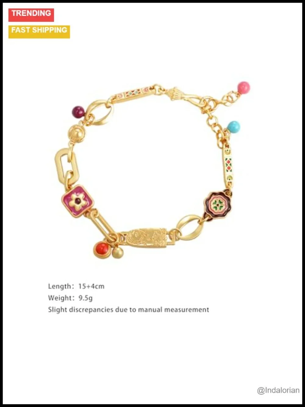 Gold Plated Charm Link Bracelet Adjustable Boho Layering Women Jewelry